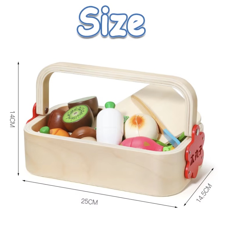 Set Cutie de tip Cos cu Tocator și Legume, cu stickere, din Lemn - 3 | YEO