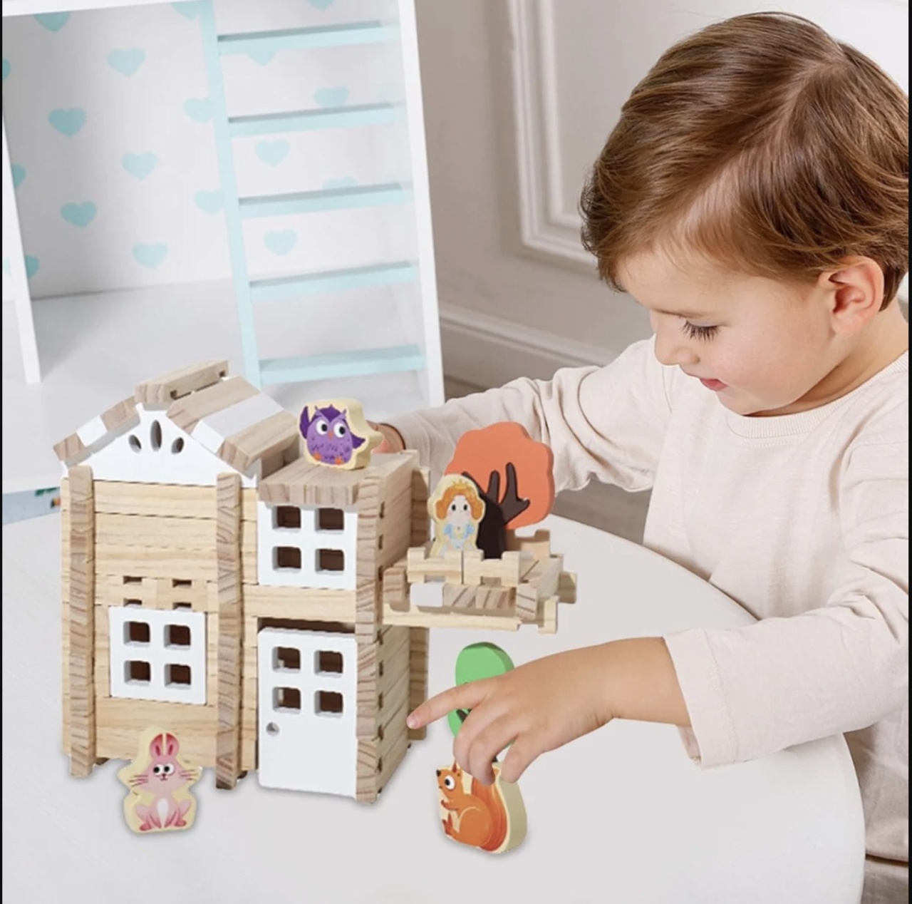 Set de constructie Casuta din padure, 170 piese, din lemn - 3 | YEO