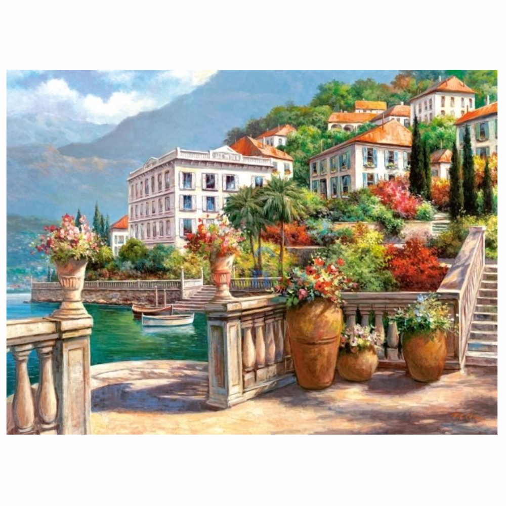 Tablou B23-31498 Goblen Diamante rotunde, 50 x 40 cm, Curte pe Lacul Como