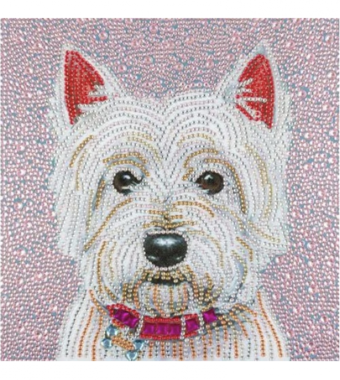 Tablou GM536 Catel Bichon alb Pictura cu Diamante, Goblen cu pietre 5D, cu rama de lemn, 20 x 30 cm