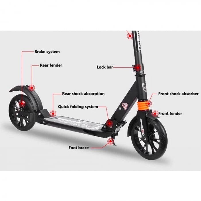 Trotineta mecanica aluminiu, cu suspensii, pentru copii si adulti, greutate maxima 100 kg, TR01 negru - 3 | YEO