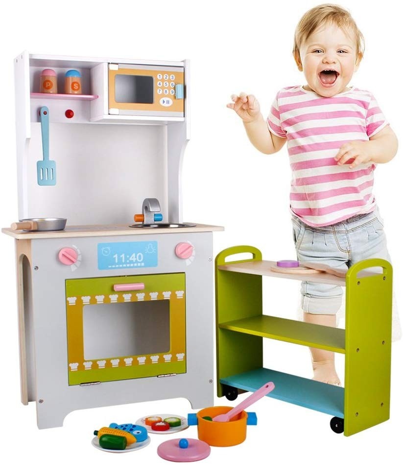 Bucatarie cu etajera pe roti, din lemn, Combination Kitchen - Krista¬Æ