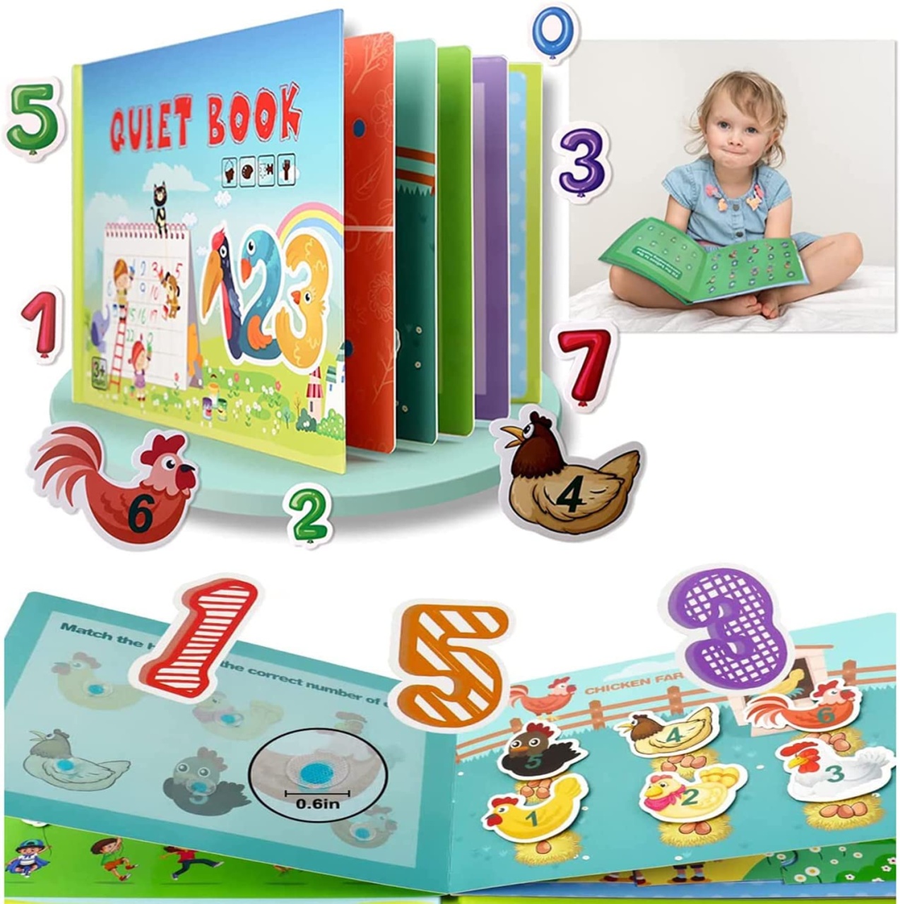 Carte cu activitati educative, Quiet Book 123, Invata Cifrele - 3 | YEO