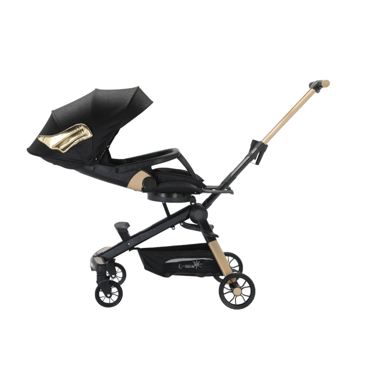 Carucior C2 Deluxe, reversibil, pliabil, cu lumini si muzica, Negru cu flori - 3 | YEO
