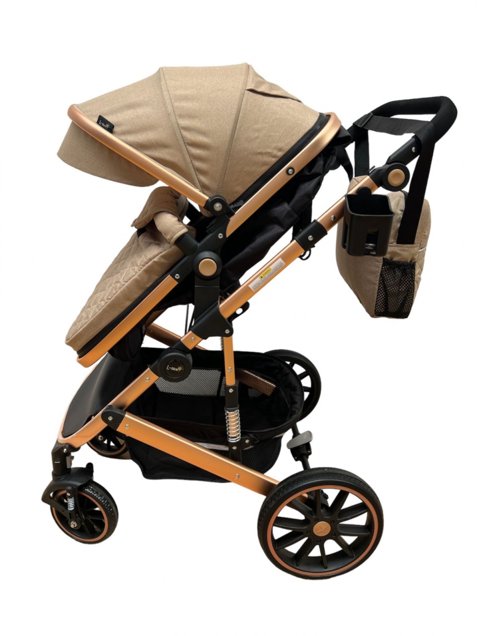 Carucior T4, 3 in 1, cu suspensii, transformabil landou-sport, crem/negru - 1 | YEO