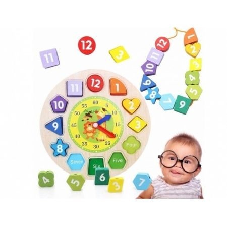 Ceas din lemn cu forme geometrice, incastru si snuruire - 1 | YEO