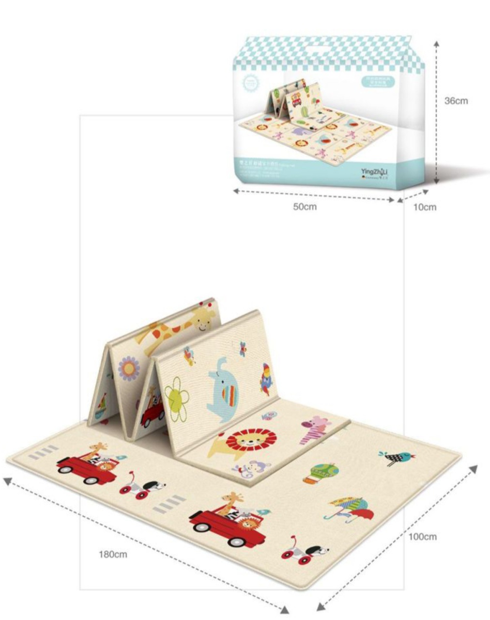 Covor bebe pliabil, gros, termoizolant, cu 2 fete, Jungla si Masini, 180x100 cm, D20 - 3 | YEO