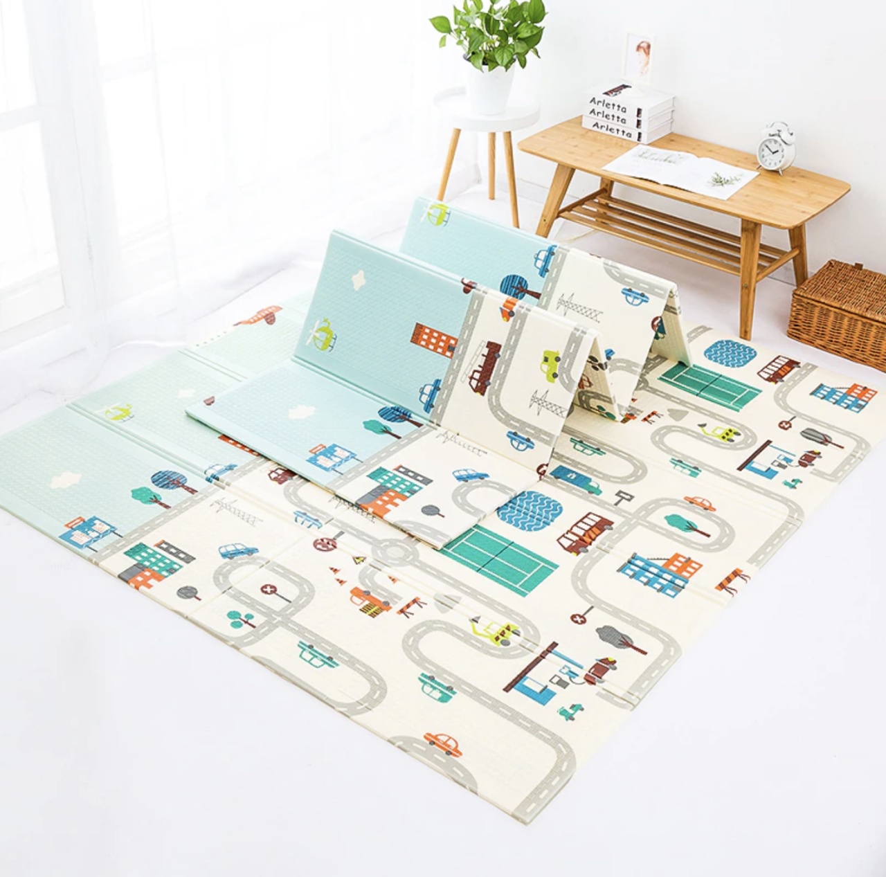 Covor bebe pliabil, gros, termoizolant, cu 2 fete, Orasul si Padurea din povesti, 200x150 cm - 1 | YEO