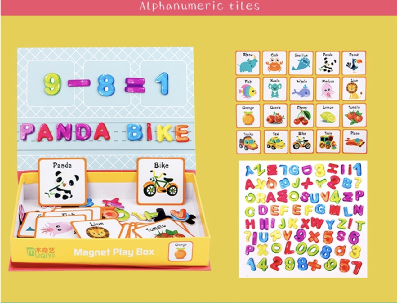 Cutie rosie cu 80 piese Puzzle magnetic Alfanumeric - 1 | YEO