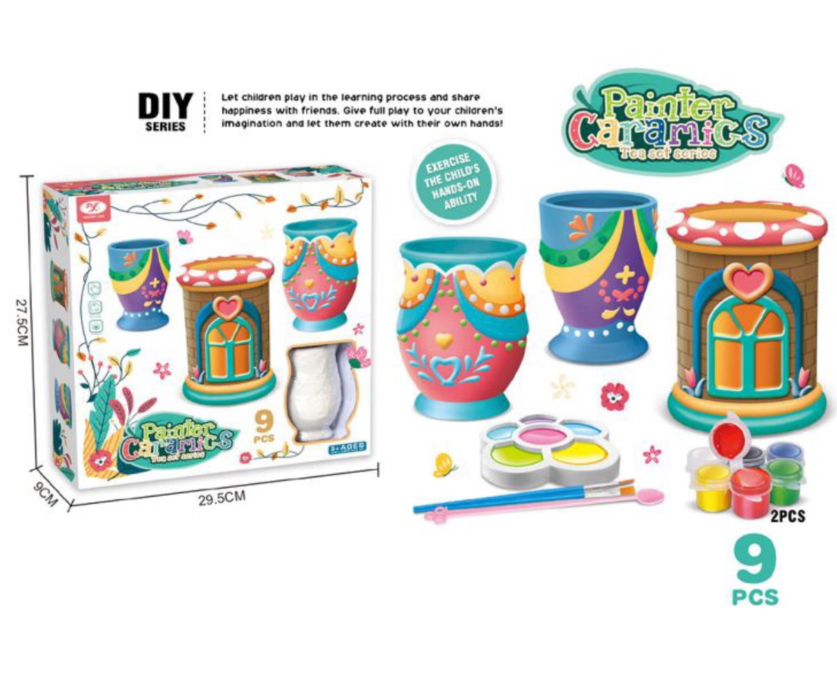 Joc creativ de pictura pe ceramica, 9 piese - Set Creativ Vaze Ceramice - 1 | YEO