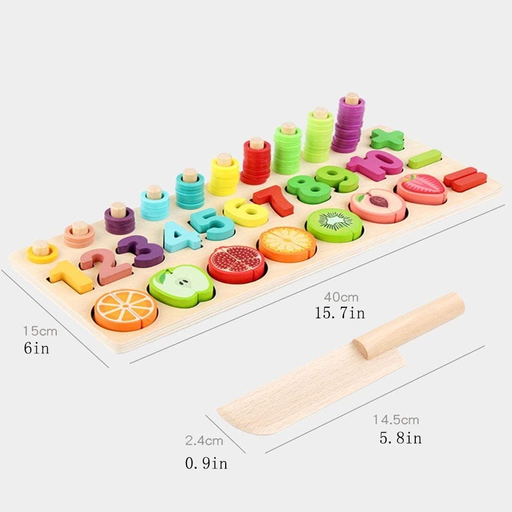 Joc logaritmic Montessori 5 in 1, din lemn cu fructe de taiat - 2 | YEO