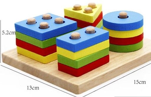Joc Montessori din lemn Coloane Sortatoare Invata Formele Si Culorile Patrat - 3 | YEO