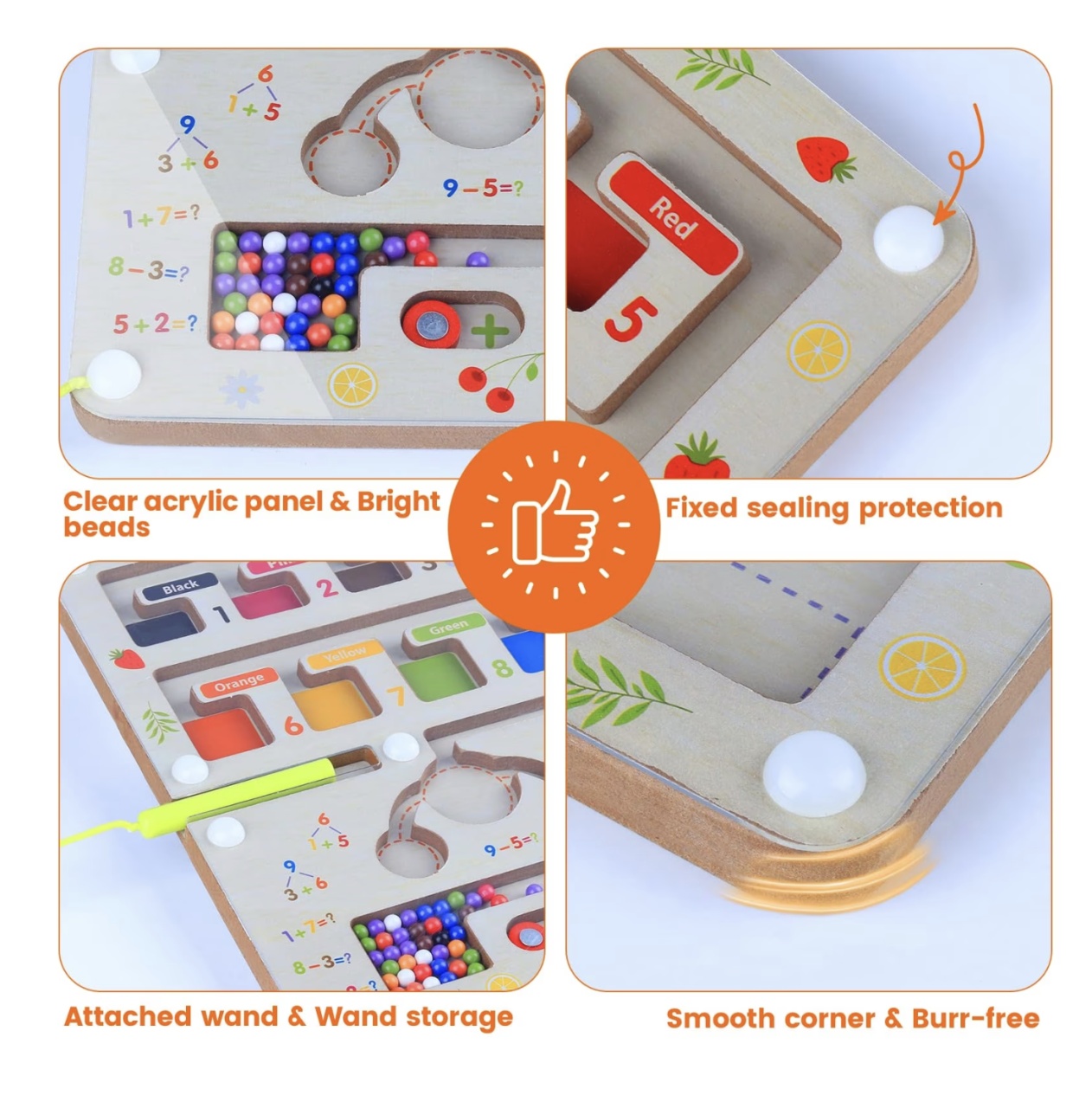 Joc Montessori Labirintul magnetic cu bile colorate si operatiuni matematice, din lemn - 3 | YEO