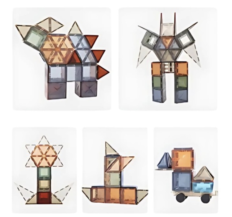 Joc STEM de constructie Magnetic Tiles Culori Naturale, cu 20 piese - 3 | YEO