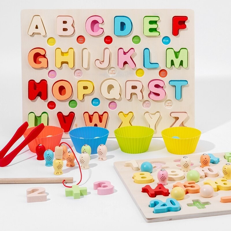 Joc tip Montessori 3 in 1, Fishing Beads, invata Literele - 1 | YEO