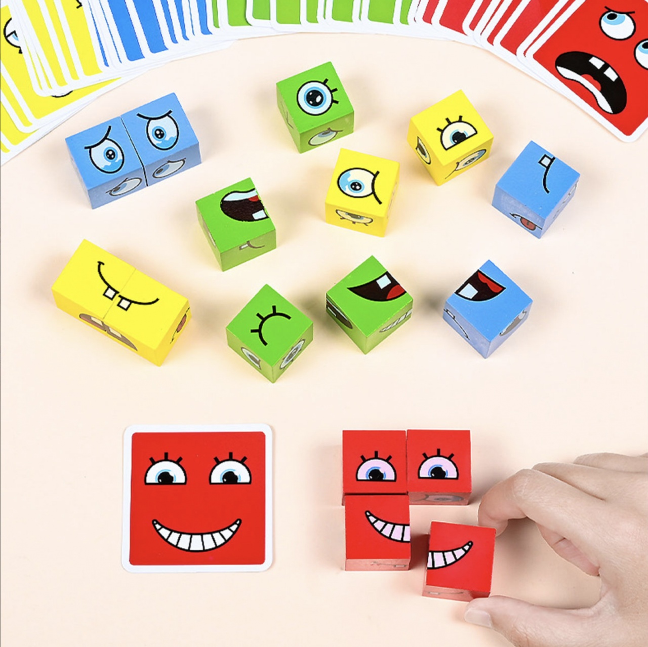 Jocul emotiilor prin cuburi puzzle Expresii Faciale, din lemn - 2 | YEO