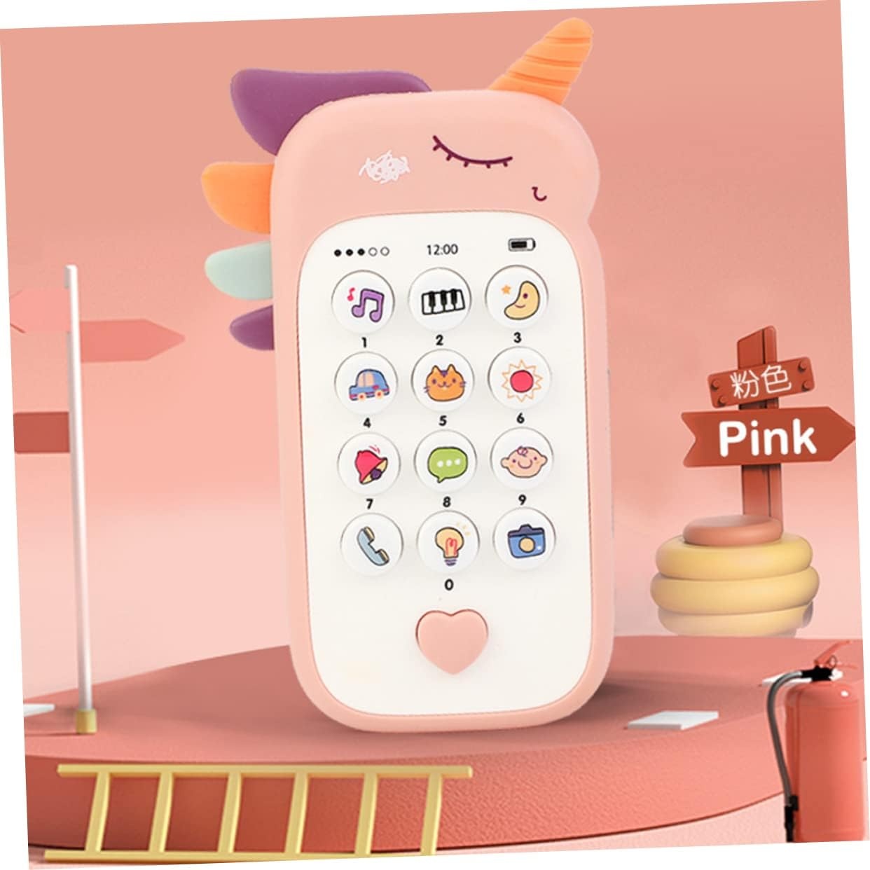 Jucarie 2 in 1 telefon cu jucarie de dentitie, unicorn roz - 1 | YEO