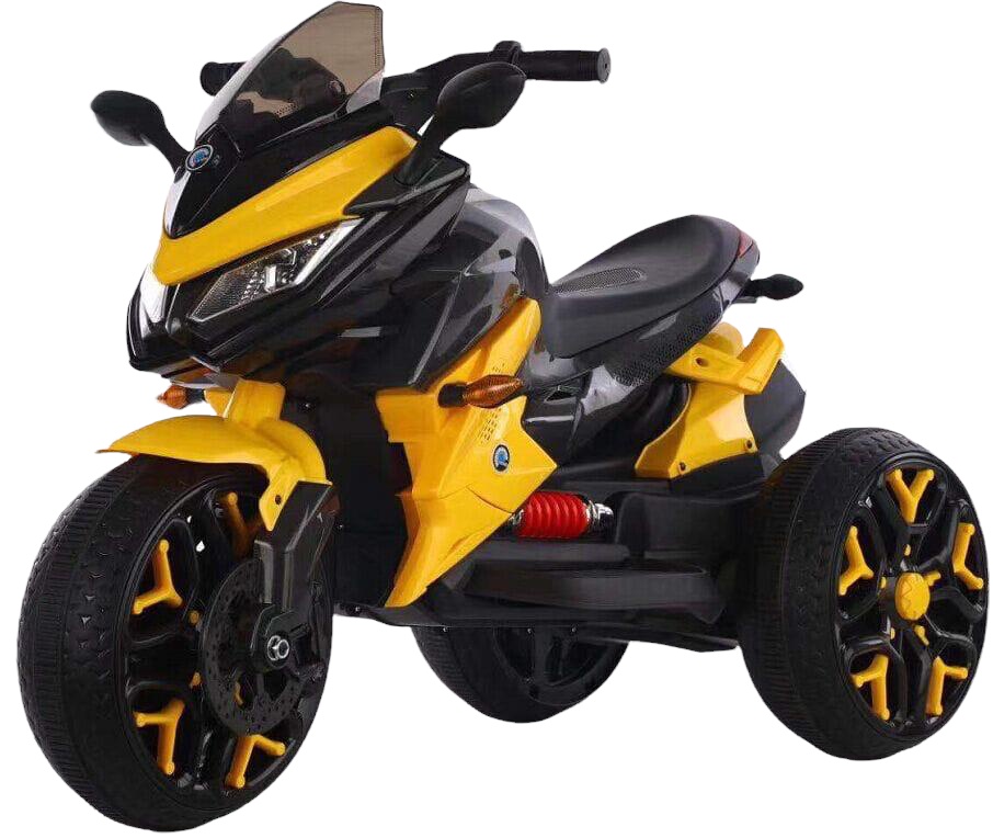 Motocicleta electrica pentru copii, doua motoare, acumulator 12V, cu muzica si lumini, 8008 galben