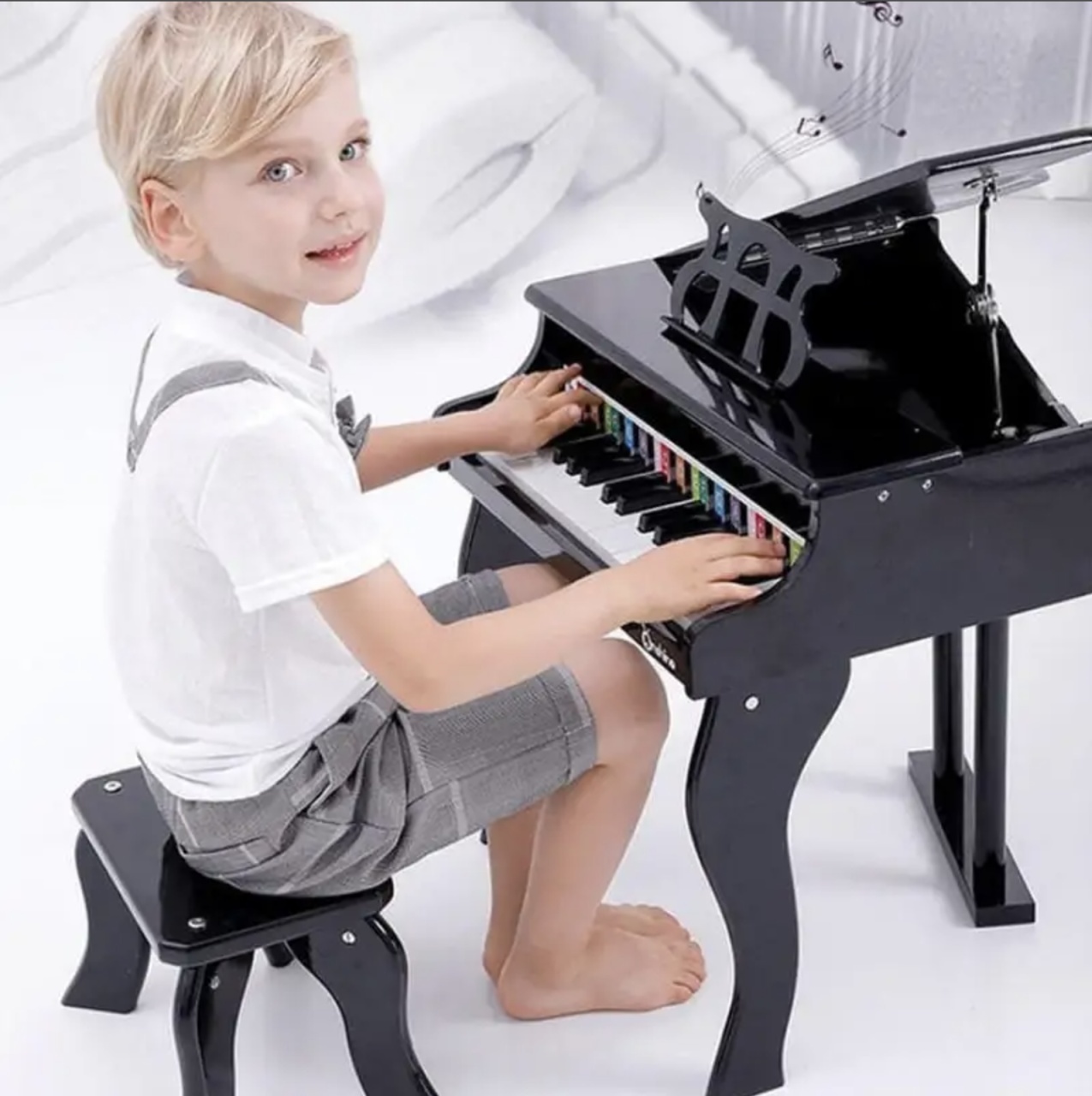 Pian cu coada cu 30 clape si scaunel inclus, din lemn, Negru - 3 | YEO