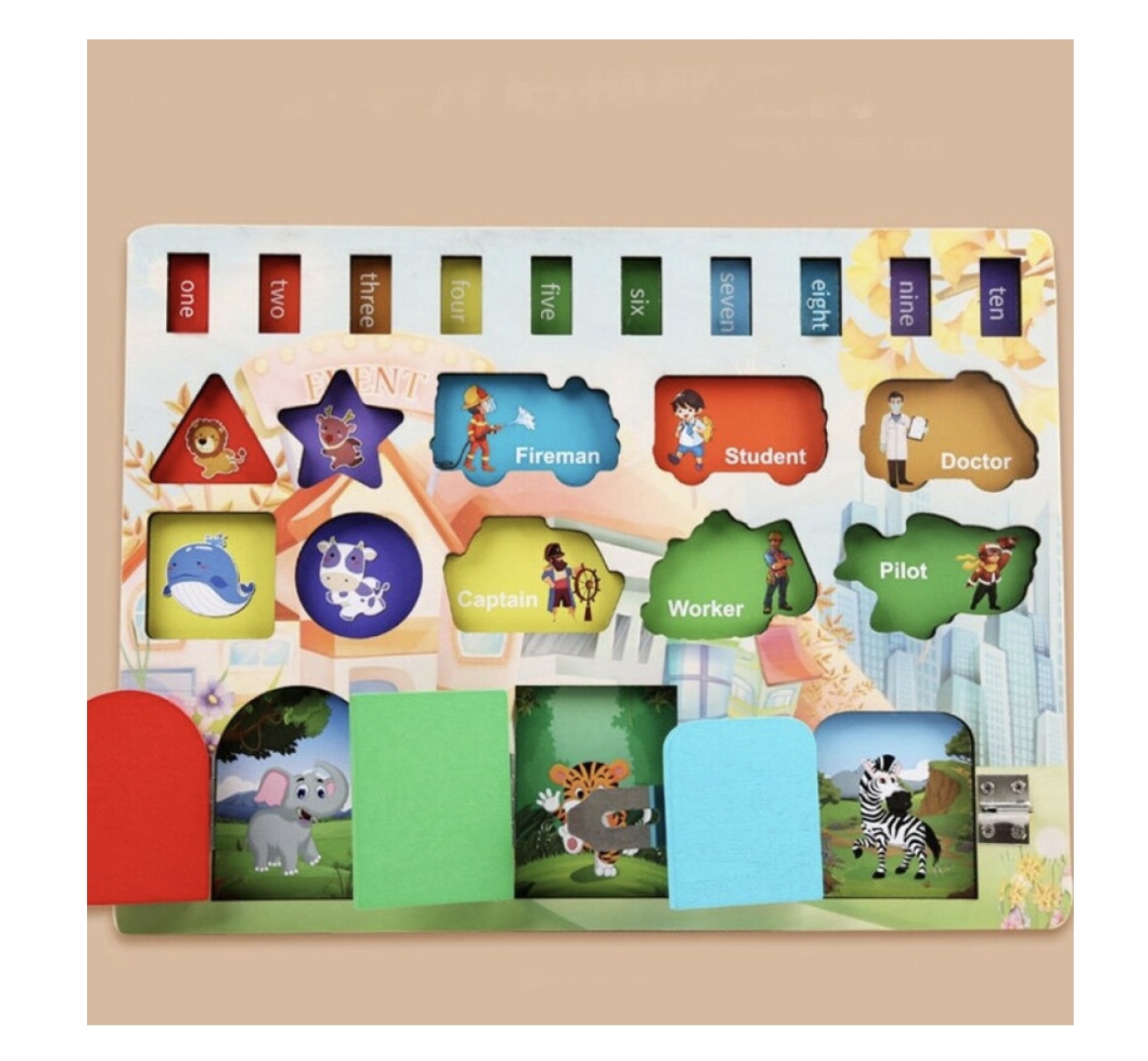 Plansa multifunctionala Busy Board cu lacate, incastru si de pescuit, din lemn - 3 | YEO