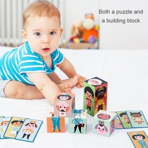 Puzzle chipuri si corpuri, cu 6 cuburi, din lemn - 2 | YEO