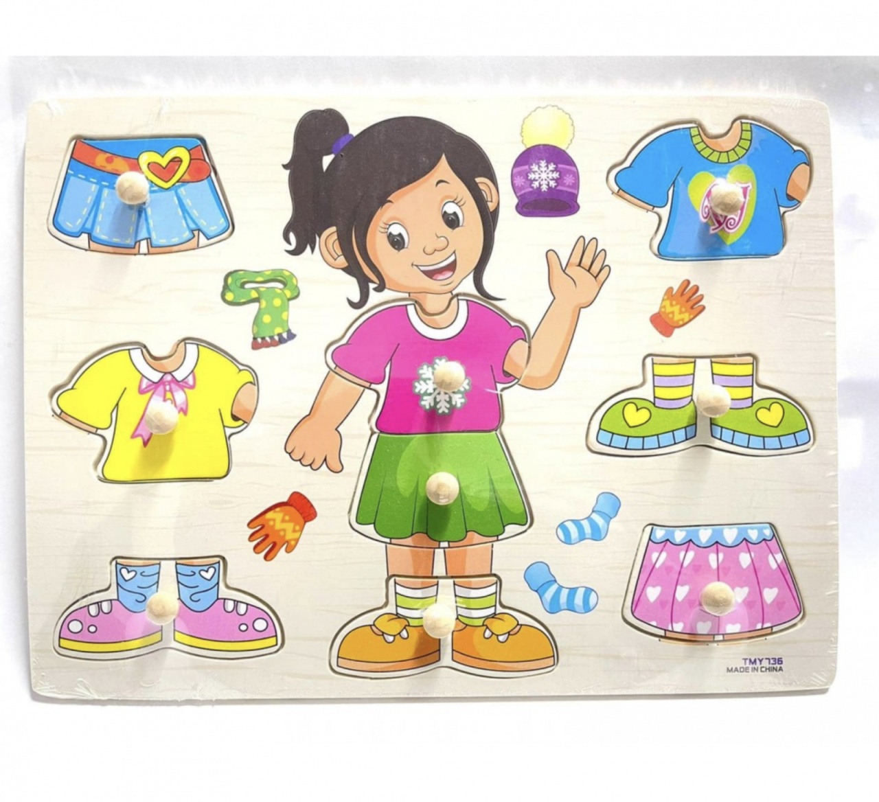 Puzzle Incastru Imbraca fetita, cu Buton si Imagini, din lemn - 2 | YEO
