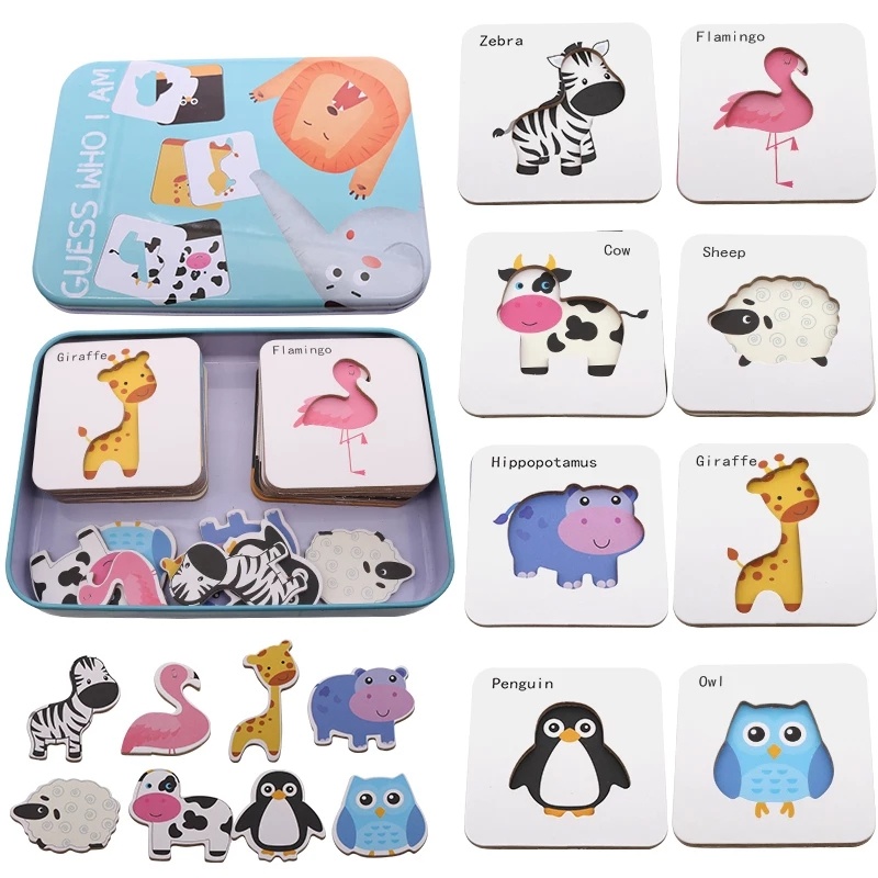 Puzzle si sabloane Animalele salbatice - Ghici cine sunt?, in cutie metalica - 1 | YEO
