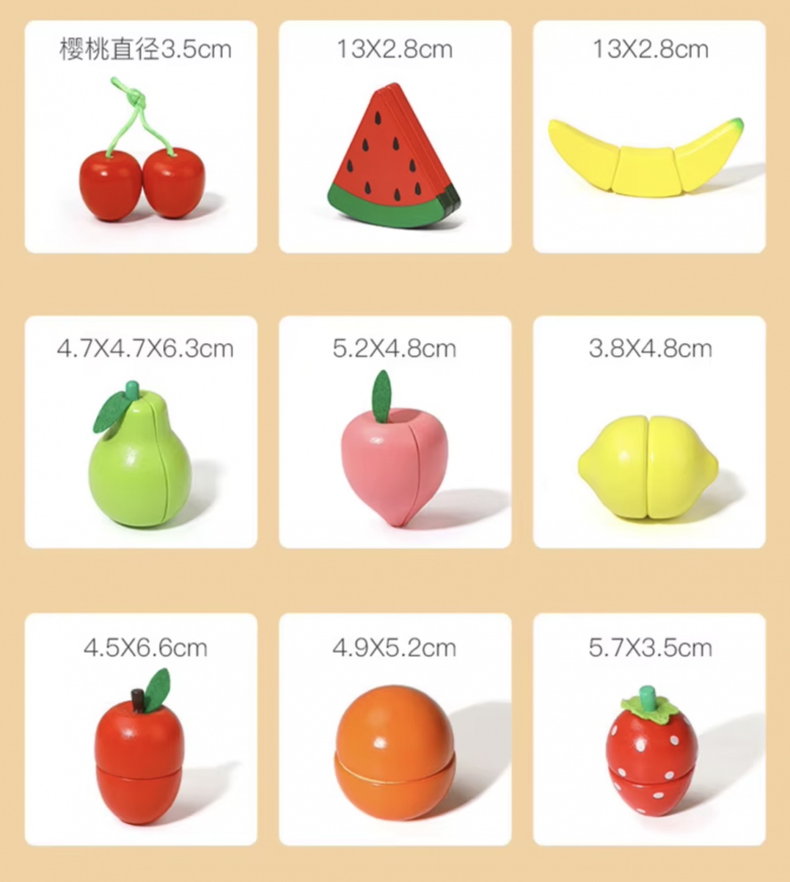 Set Cutie de tip Cos cu Tocator și Fructe, cu stickere, din Lemn - 1 | YEO