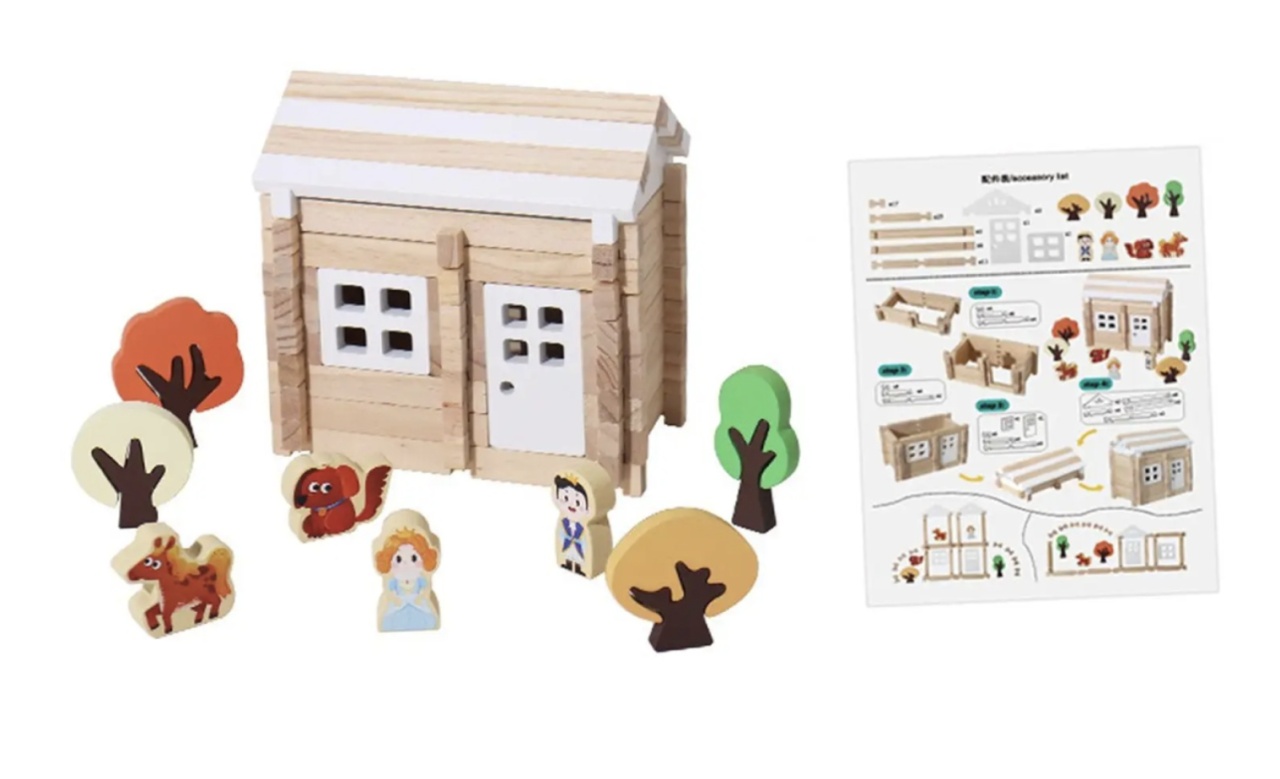 Set de constructie Casuta din padure, 75 piese, din lemn - 2 | YEO