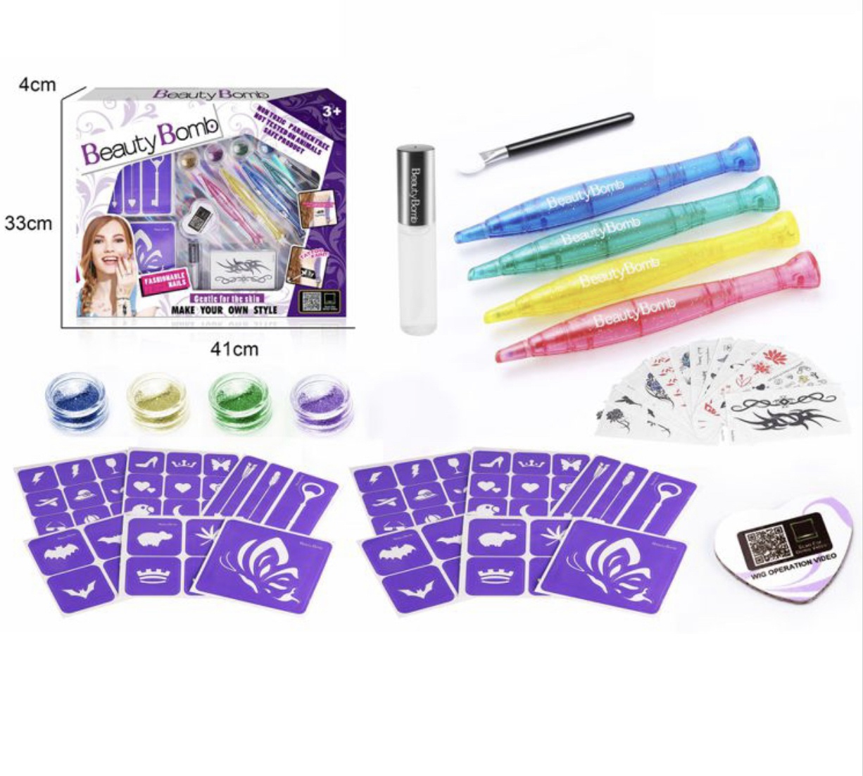 Set tatuaj cu sclipici pentru copii, Beauty Bomb cu 4 culori - 1 | YEO