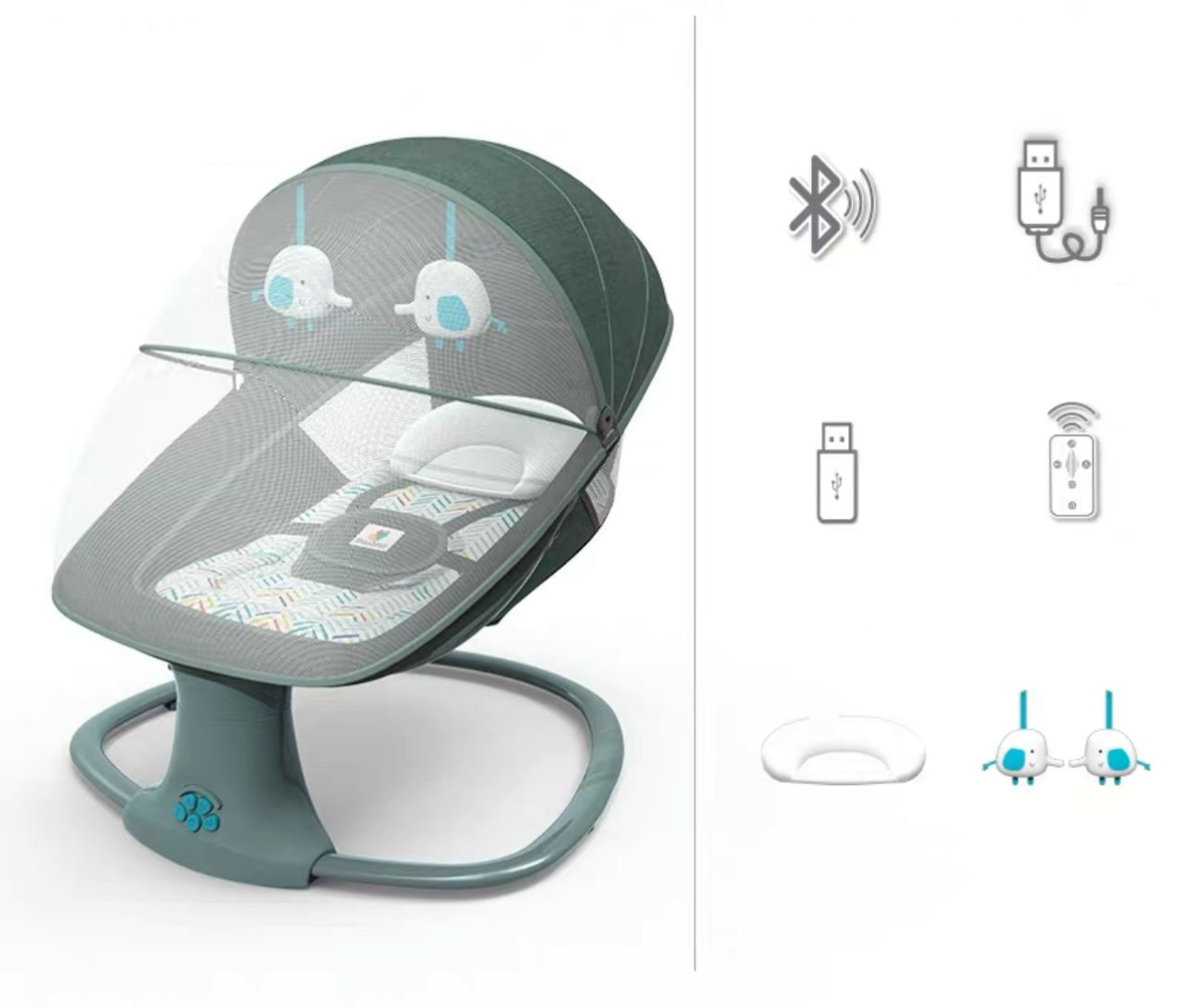 Balansoar electric 3 in 1, cu bluetooth, telecomanda, Mastela, verde - 2 | YEO