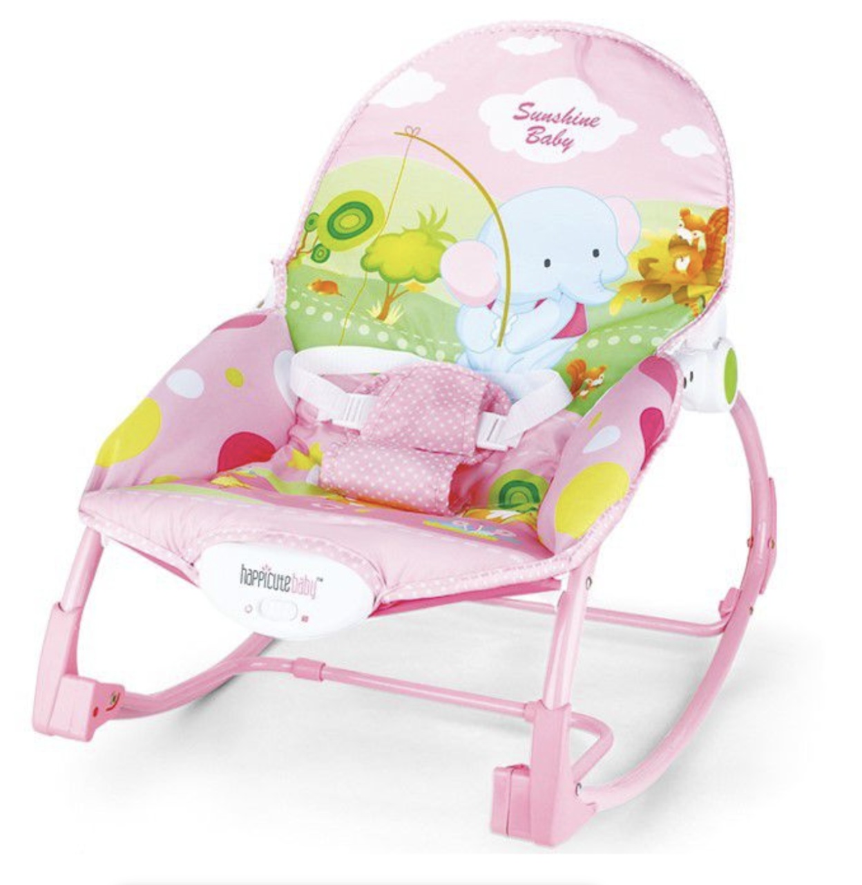 Balansoar si scaun 2 in 1 cu muzica si vibratii pentru leganare bebe 0-18 kg, Frog roz - 2 | YEO