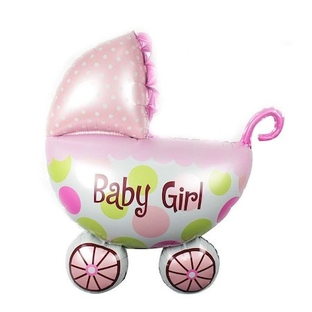 Balon din folie pentru petrecere Carucior, Baby Girl, Roz, 85 cm