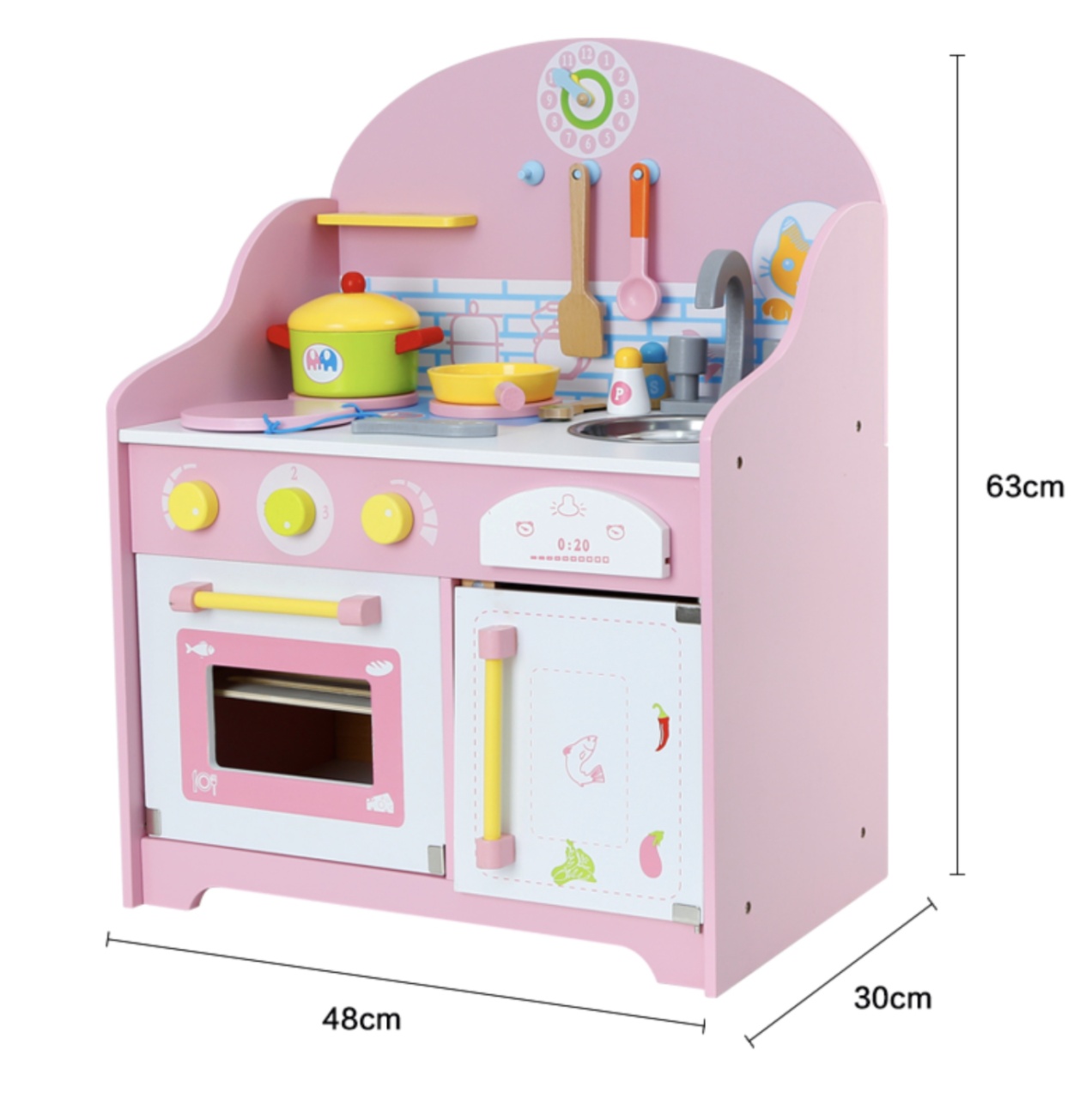 Bucatarie de jucarie din lemn cu frigider, cuptor si accesorii Pink MSN17061 - 3 | YEO