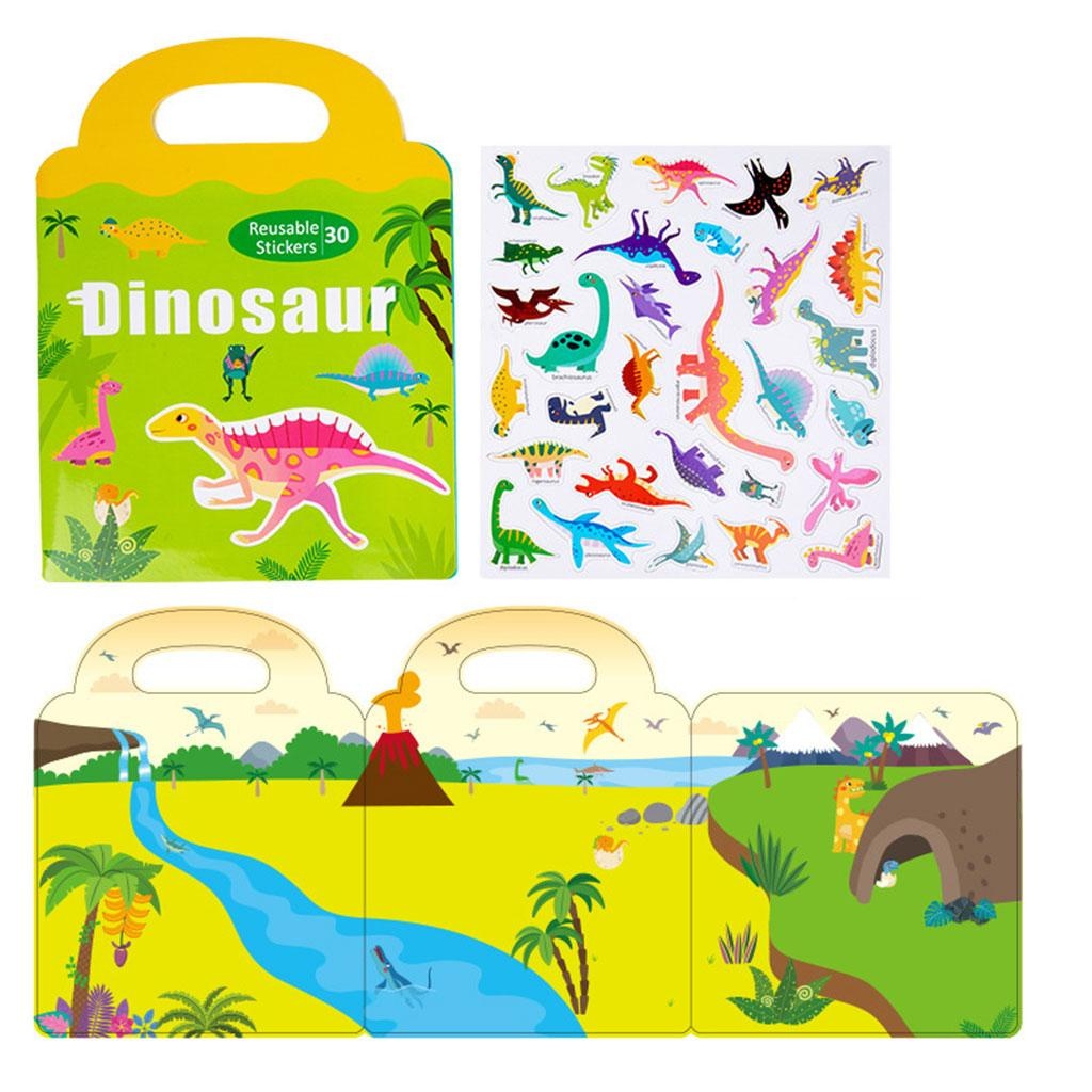 Carte magnetica cu 30 stickere reutilizabile, Dinozaurii si lumea Jurasikului