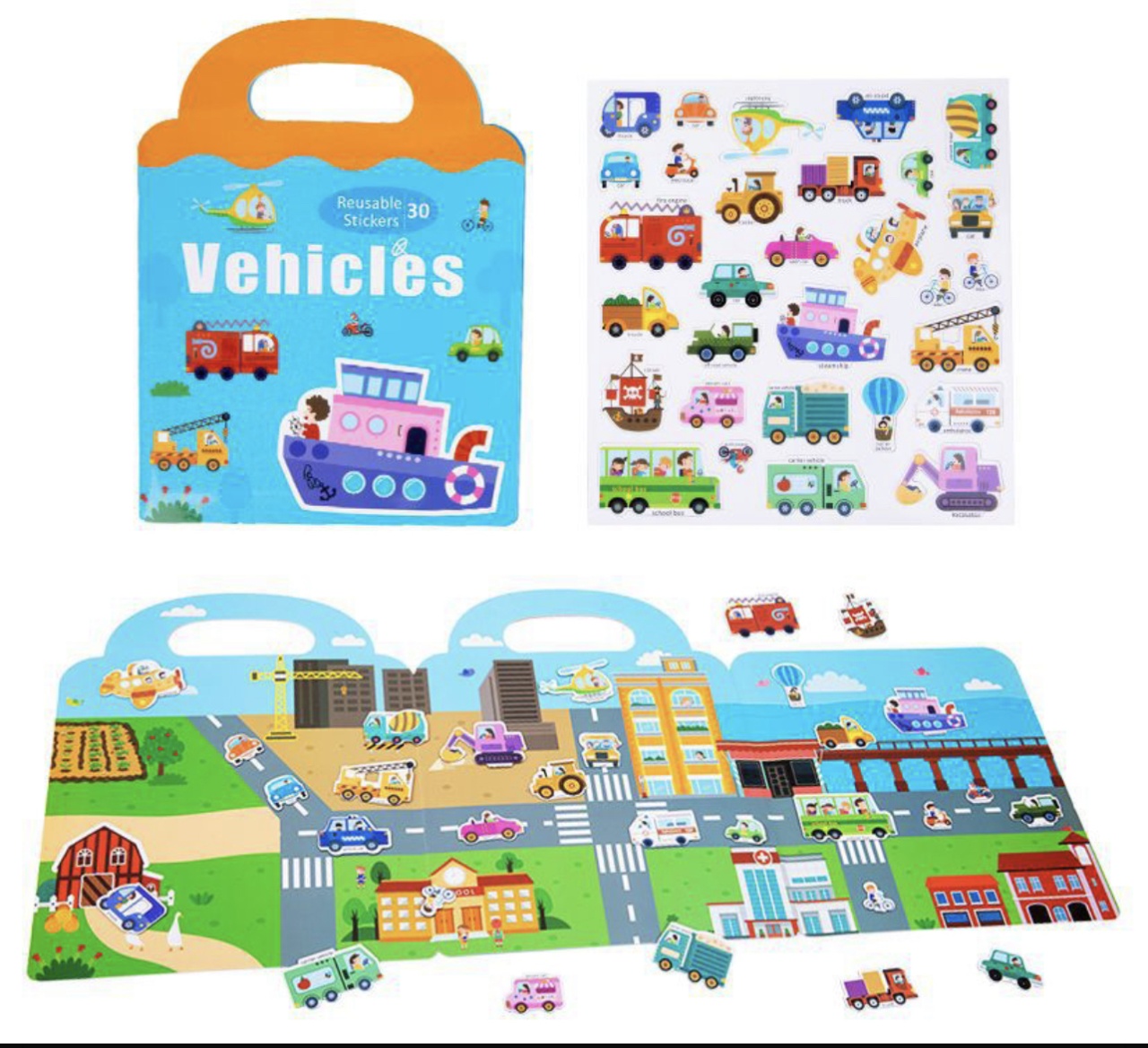 Carte magnetica cu 30 stickere reutilizabile, Vehicule in Oras - 2 | YEO