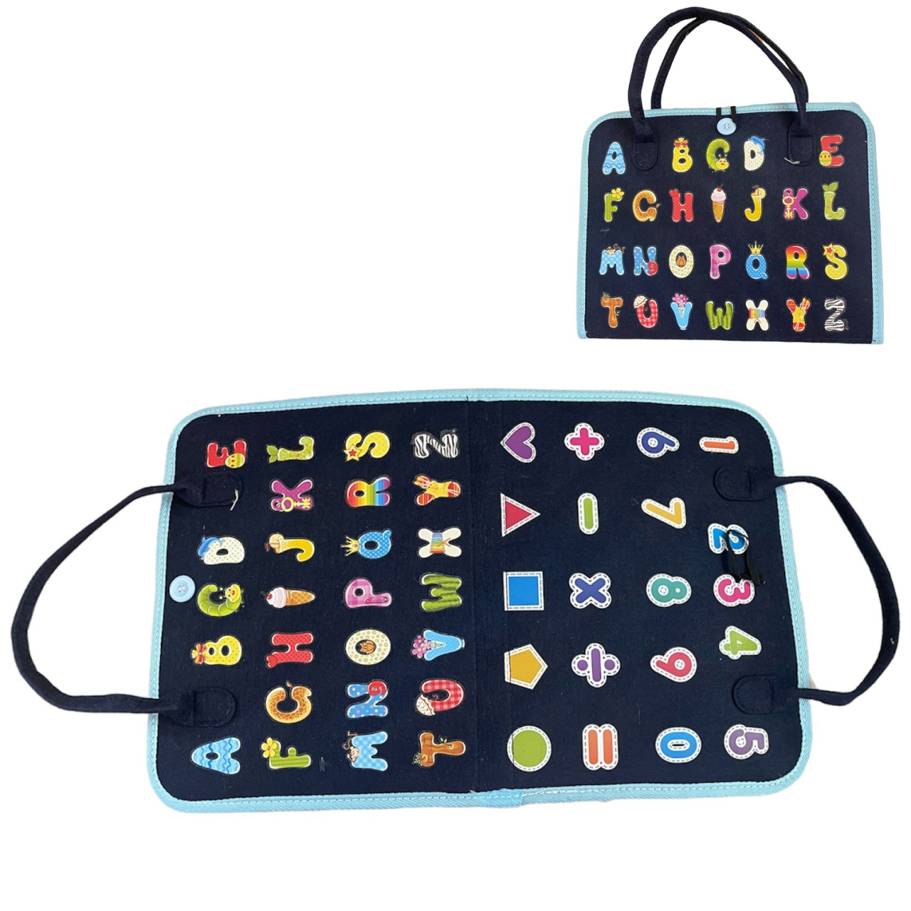 Carte senzoriala tip geanta, cu 16 activitati, 45x28 cm, din fetru, bleumarin - 2 | YEO