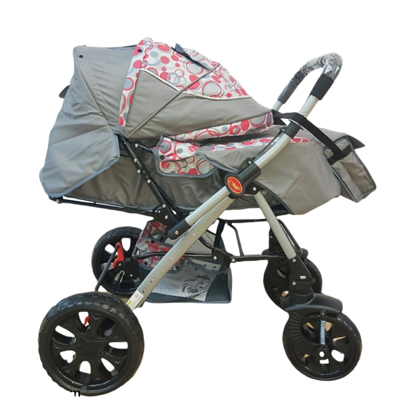 Carucior sport cu maner reversibil, pliabil, suspensii, Q7 Gri - Roz - 2 | YEO