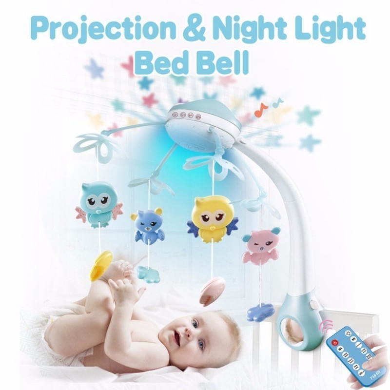 Carusel cu 516 sunete, telecomanda si proiectii Bufnita Inteleapta - bleu pastel - 1 | YEO