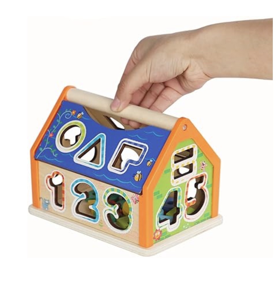 Casuta cu Activitati de Sortare Forme si Cifre, din lemn, multicolor - 3 | YEO