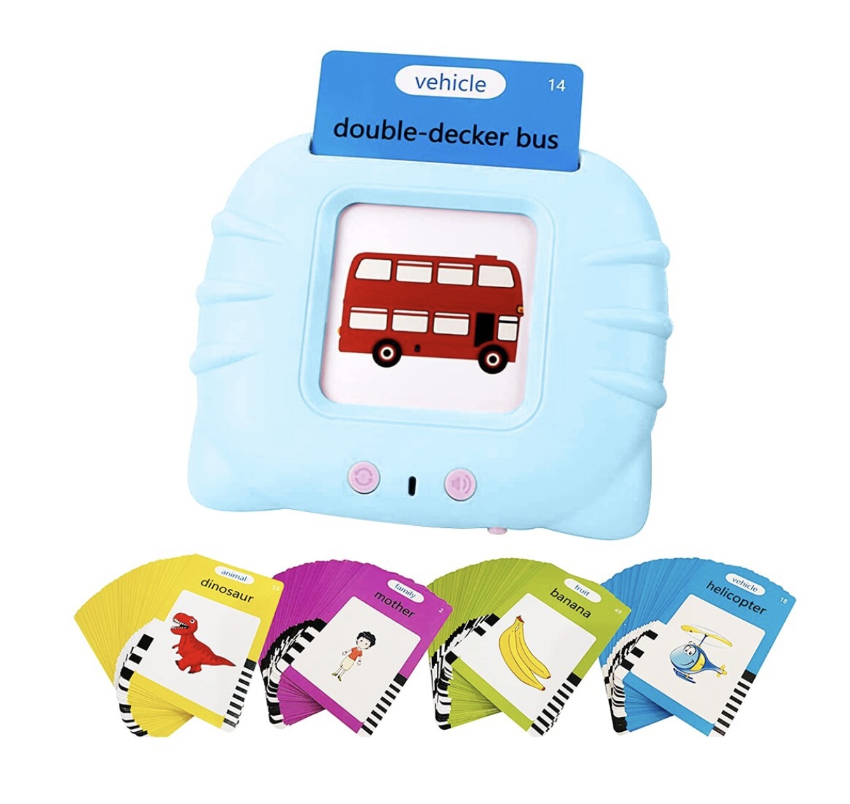 Cititor interactiv cu 112 carduri educative – Jucarie de invatare copii mici, bleu