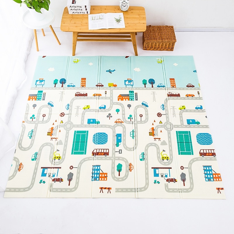 Covor bebe pliabil, gros, termoizolant, cu 2 fete, Orasul si Padurea din povesti, 200x150 cm - 3 | YEO