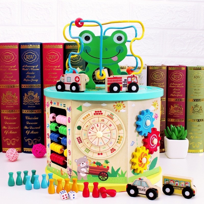 Cub interactiv 9 in 1 Montessori, Broscuta din lemn - 4 | YEO