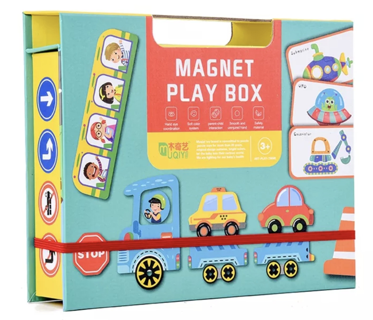 Cutie verde cu 45 piese Puzzle magnetic Vehicule