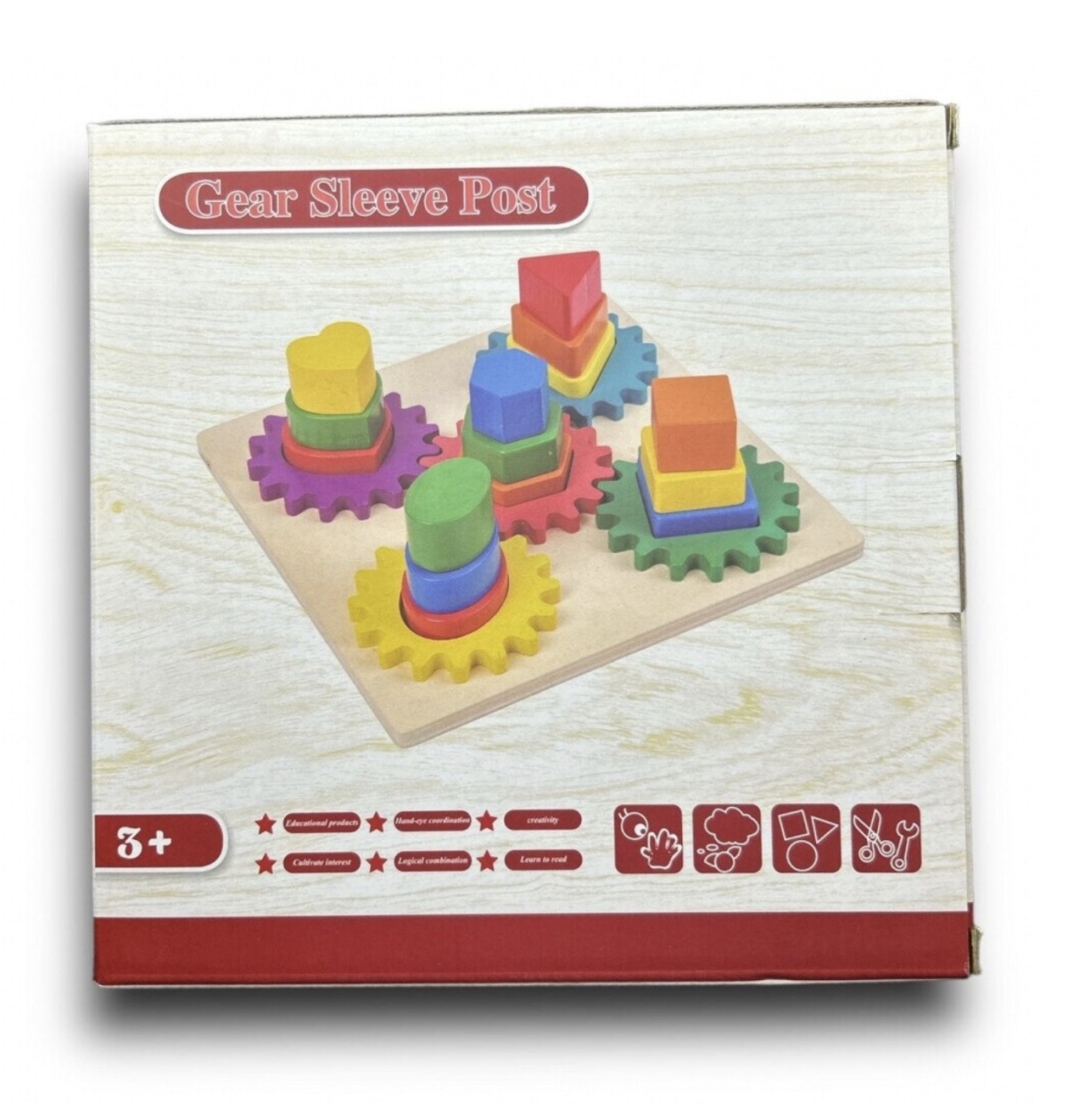Joc Educativ Montessori 5 Coloane cu Forme Geometrice si Sistem de Roti Zimtate, Multicolor - 2 | YEO