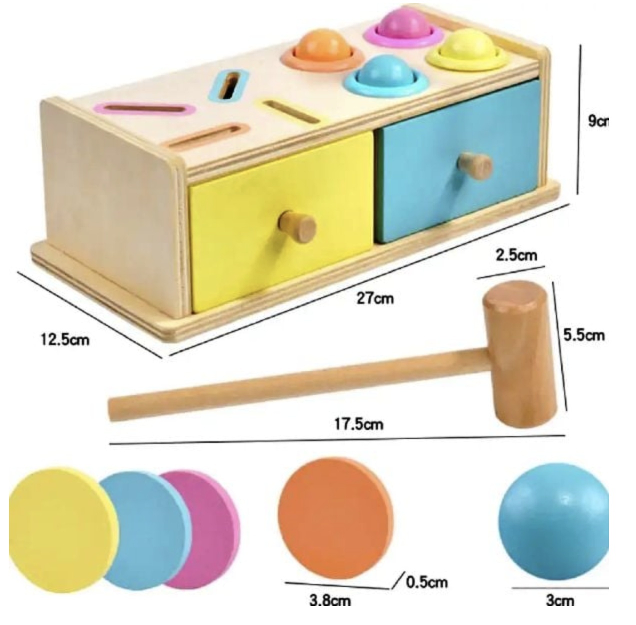 Joc educativ Montessori Cutia cu sertare sortatoare, pastel, din lemn - 1 | YEO