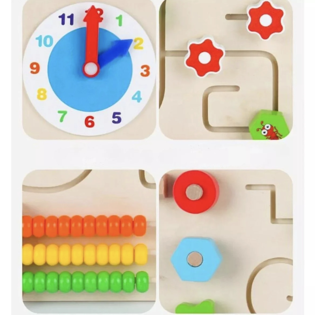 Joc Montessori Placa Busy Board cu 4 Activitati, cu Abac, din lemn - 2 | YEO