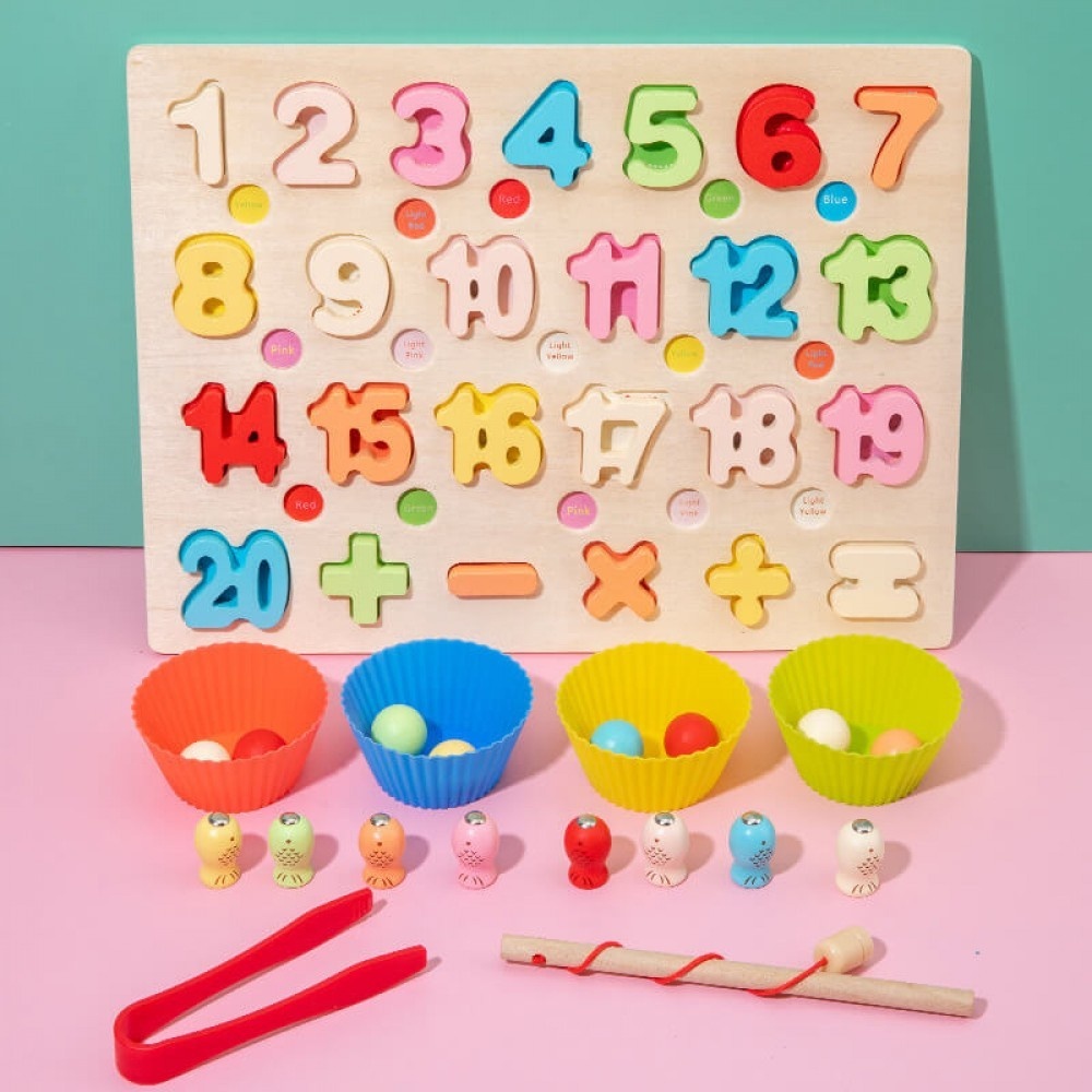 Joc tip Montessori 3 in 1, Fishing Beads, invata Cifrele si Matematica - 1 | YEO