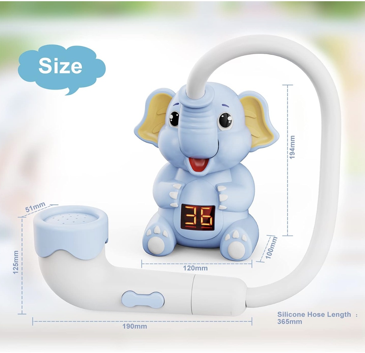 Jucarie de Baie Elefant cu Dus si Termometru pentru Bebe, bleu - 2 | YEO