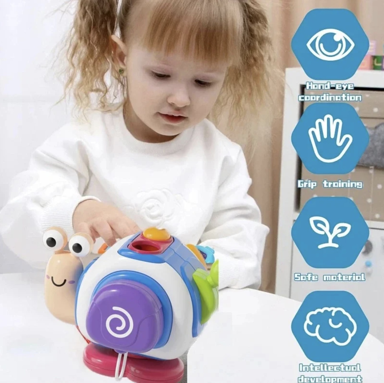 Jucarie interactiva cu 6 activitati pentru bebelusi, Busy Cube - Melc - 2 | YEO
